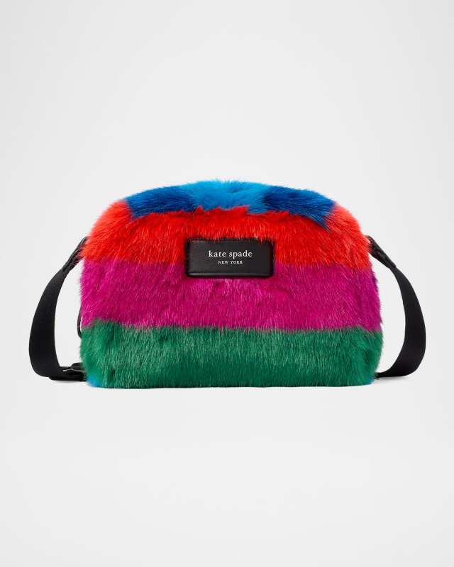 Puff Striped Faux Fur Crossbody Bag